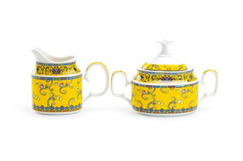 Gracie China Yellow Dynasty Fine Porcelain Sugar And Creamer Set