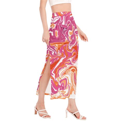 Lesbian Pride Side Slit Long Skirt Poured Paint Colors Of Lesbian Pride Flag LGBT Clothing