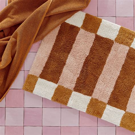 Check Border Nude Pink And Ginger Bath Mat Adairs