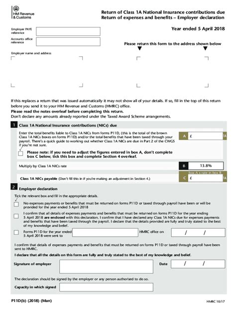 2018 2024 Form UK HMRC P11D B Fill Online Printable Fillable Blank