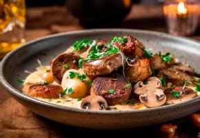 Puré de boletus con solomillo de chalotas y salsa de ternera Julius