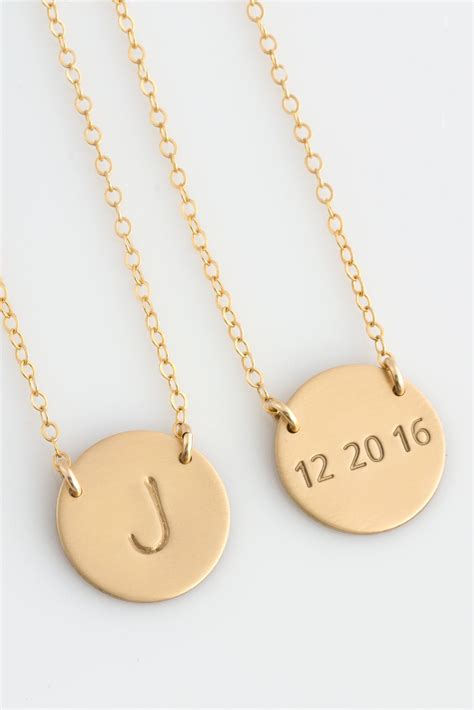 Personalized Gold Disc Necklace Initial Disk Necklace Double Etsy