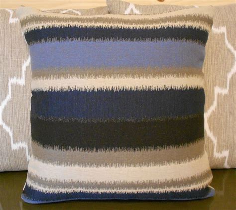 Blue And Gray Ikat Striped Decorative Pillow Cover Throw Etsy Decorative Pillow Covers