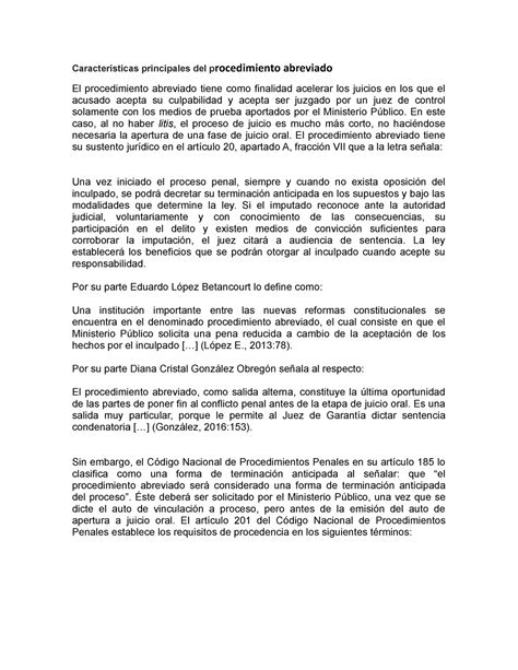 Características principales del procedimiento abreviado derecho