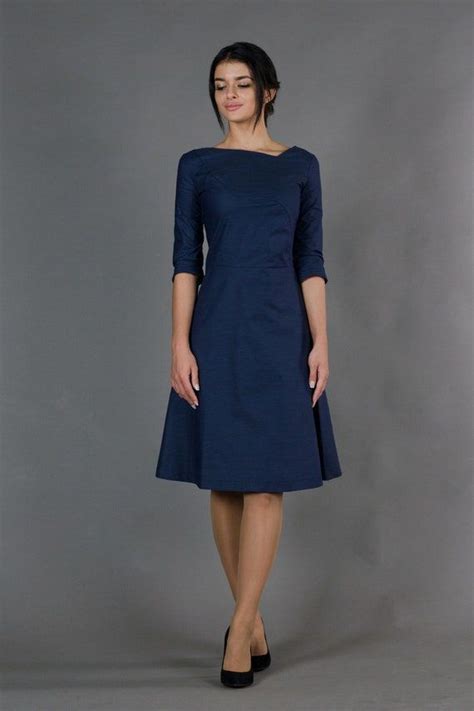 Blue Cocktail Dress Party Simple Dresses For Women Business Office Casual Skater Dress Modest