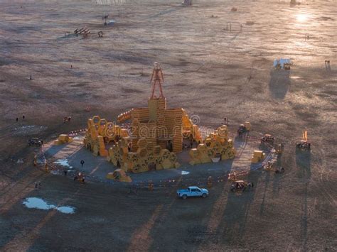 Aerial View Of The Festival In A Desert With Beautiful Art