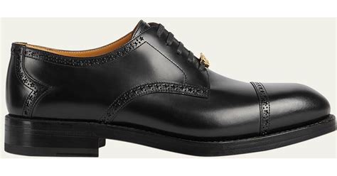 Gucci Rooster Brogue Leather Derby Shoes In Black For Men Lyst