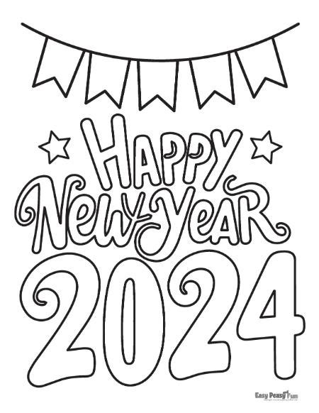 Happy New Year Coloring Pages 2024 Lots Of Free Sheets Easy Peasy