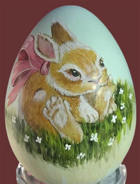 Hand Painted Bunny In Flower Field On A 6 Inch Egg Etsy