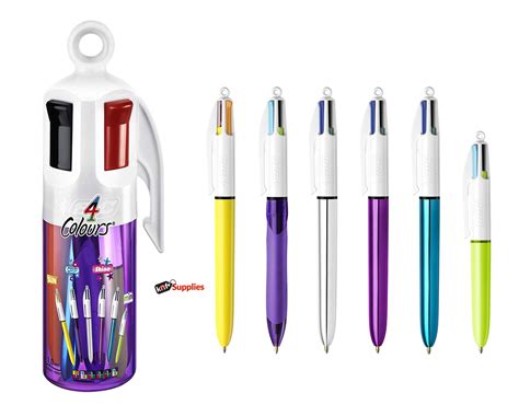 Bic 4 Colours Ballpoint Pens And Pen Holder Office Desk Desktop