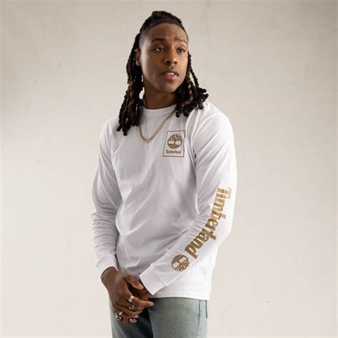 Mens Timberland Stacked Logo Long Sleeve Tee White Journeys