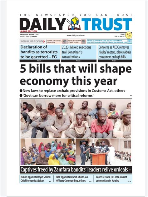 Nigerian Newspapers Daily Front Pages Review Wednesday 5 January 2022