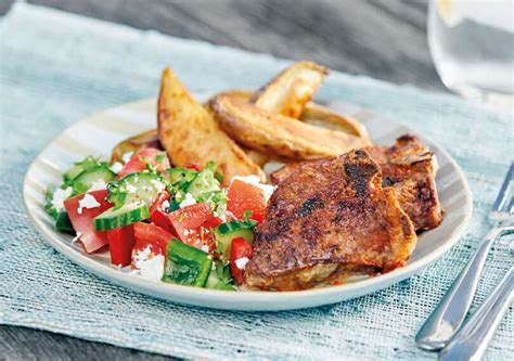 Paprika Lamb Chops With Greek Salad And Potatoes Recipe Quick And