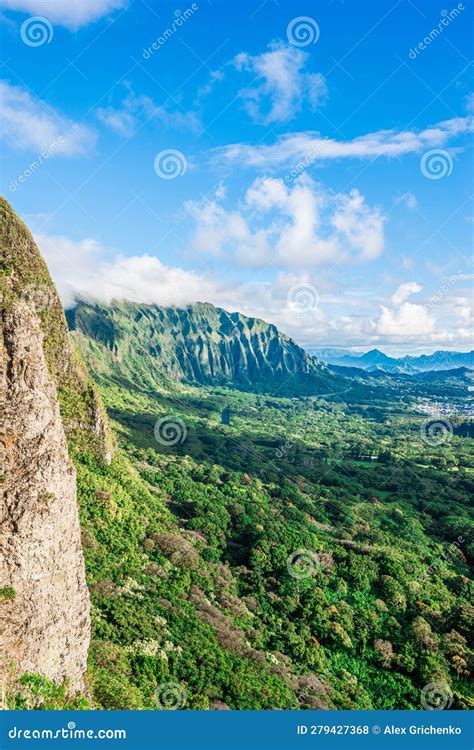 Panoramic Aerial Image From The Pali Lookout On The Island Of Oahu In