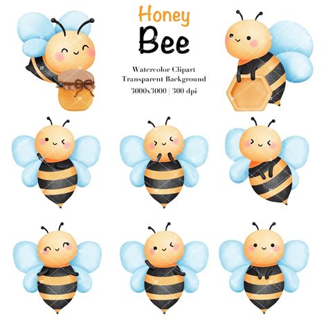 Watercolor Honey Bee Clipart Bundle Spring Garden Bee Clipart Honey