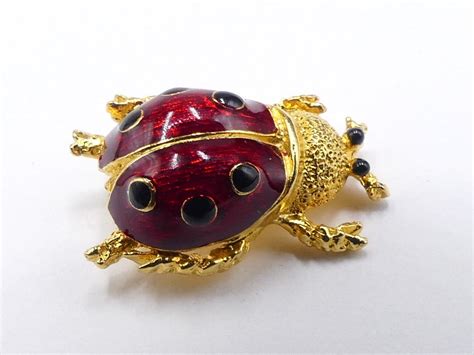 Vintage Small Gold Tone Enamel Rhinestone Lady Bug Pin Brooch Etsy UK