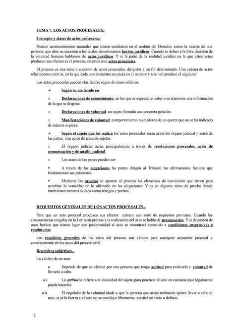 Los Actos Procesales Tema Los Actos Procesales Concepto Y