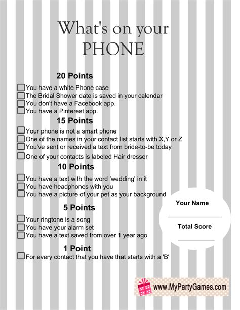 What S In Your Phone Bridal Shower Game Printable Infoupdate Org