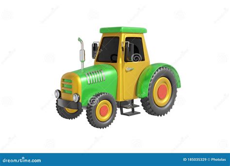 Tractor With Wheels Cartoon Style Realistic Design Green Yellow Color