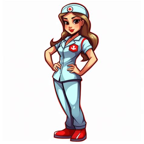 Premium Photo | Cartoon nurse in blue uniform with red cross on chest ...