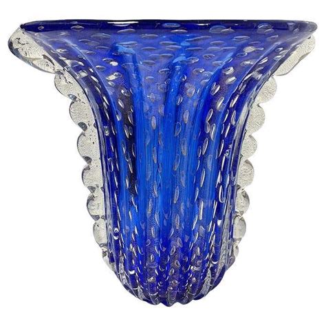 Barovier And Toso Murano Art Glass Very Large Blue And Clear Vase