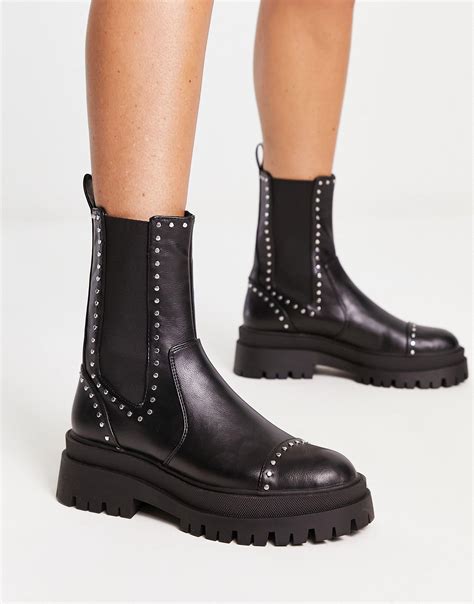 Stradivarius Studded Chunky Boot In Black Lyst