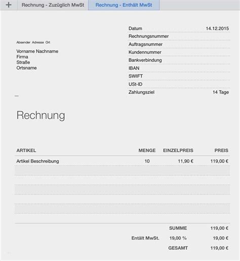 Rechnung Mit Mehrwertsteuer Muster