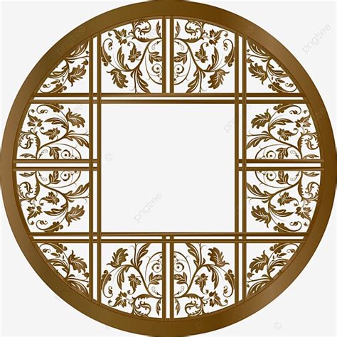 Chinese Window Frame Vector PNG Images Hand Drawn Retro Round Window