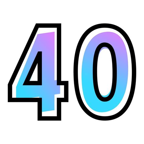 Vector Number 40 With Blue Purple Gradient Color And Black Outline