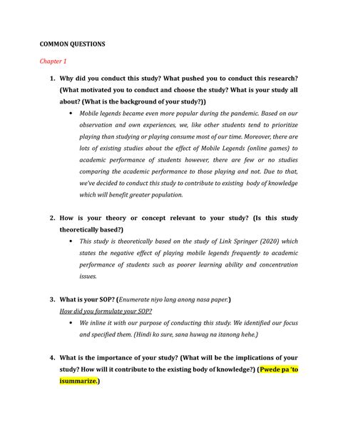 Defense COMMON QUESTIONS Chapter 1 1 Why Did You Conduct This Study