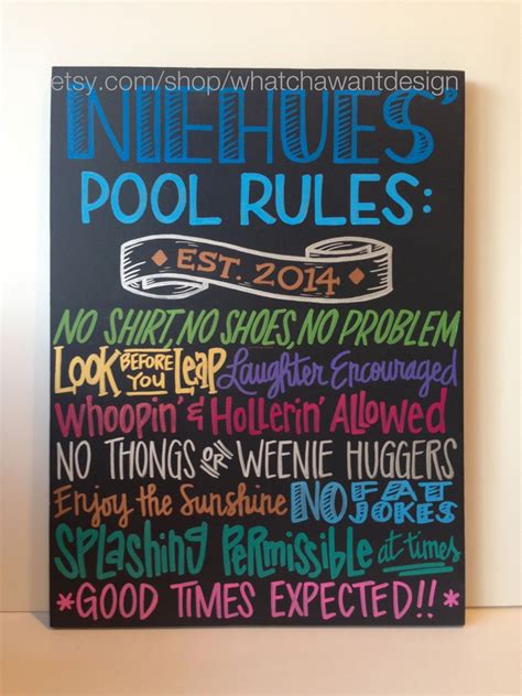 Custom Hand Painted Pool Rules Outdoor Sign By Whatchawant Design Shop