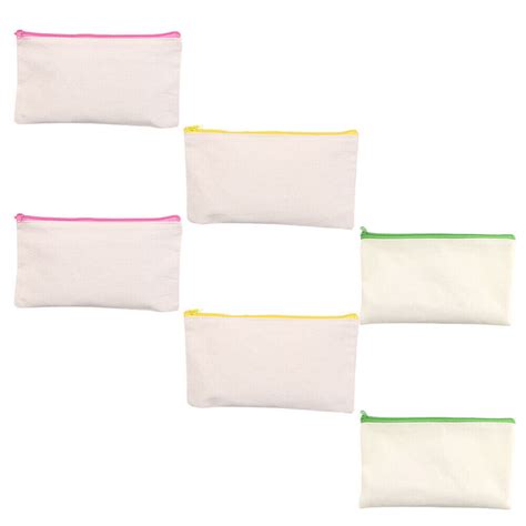 6 Pcs Diy Blank Pencil Case Big Capacity Canvas Pouch Storage Portable