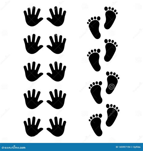 Black Silhouettes Footprint And Handprint Icon Vector Stock