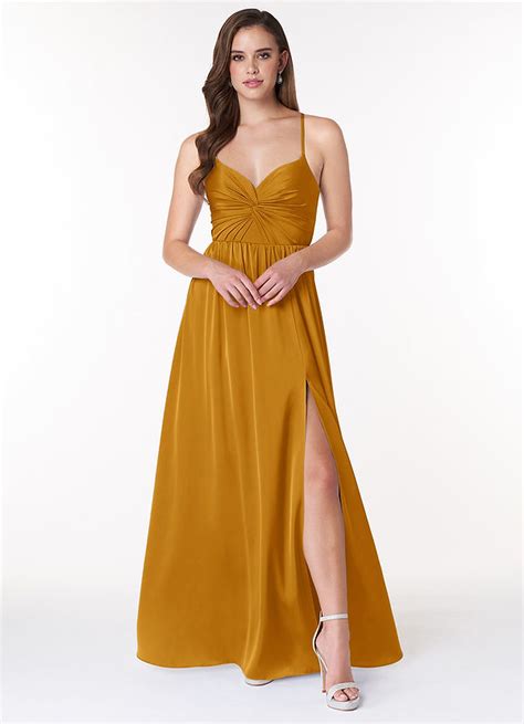 Butterscotch Azazie Raya Stretch Satin Dress Bridesmaid Dresses Azazie