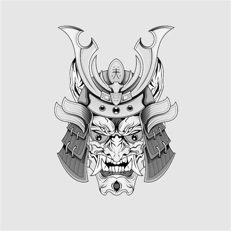 Premium Vector Black Samurai Mask Oni Devil Japanese Traditional