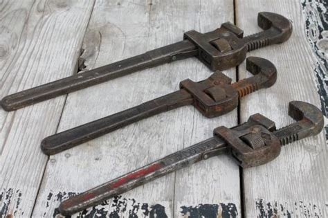 Lot Of Antique Vintage Pipe Wrenches Trimont Tool Stillson Wrench