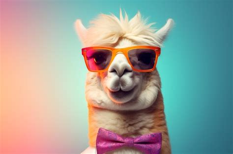 Premium Ai Image Cheerful Llama Alpaca In Sunglasses On A Bright