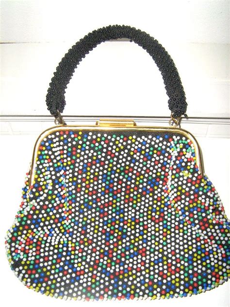 Vintage Beaded Purse Multicolor Reversible To White