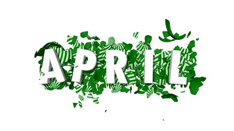 April Green Color 3d Text Falling On Easters Broken Eggs Months Name