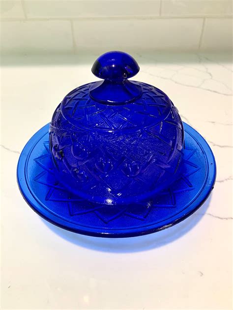 Striking Vintage Mosser Cobalt Blue Glass Butter Dish With Lid Etsy