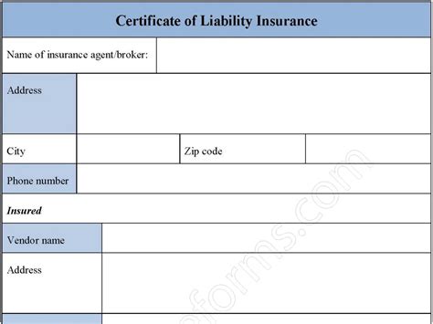 Certificate Of Liability Insurance Form Editable Pdf Forms