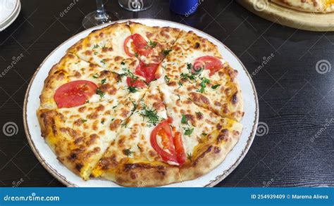 Cheese Pizza In A Large Plate Stock Image Image Of Meat Fish 254939409