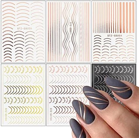 Amazon 6 Sheets Line Nail Art Stickers Decals Rose Gold 3D Self