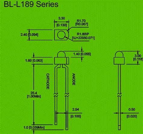 1.8mm super bright LED diode circuit and dimension