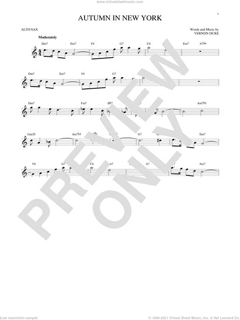 Autumn In New York Sheet Music For Alto Saxophone Solo Pdf