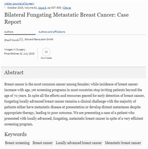 Pdf Bilateral Fungating Metastatic Breast Cancer Case Report