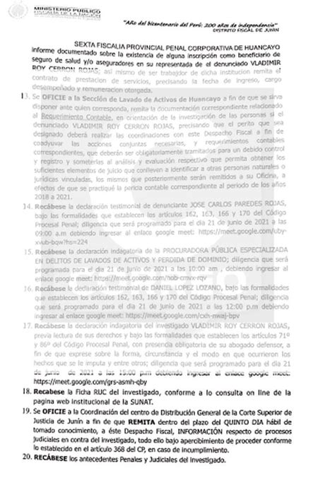 Vladimir Cerrón Fiscalía Interrogará Este Lunes A Secretario De Perú