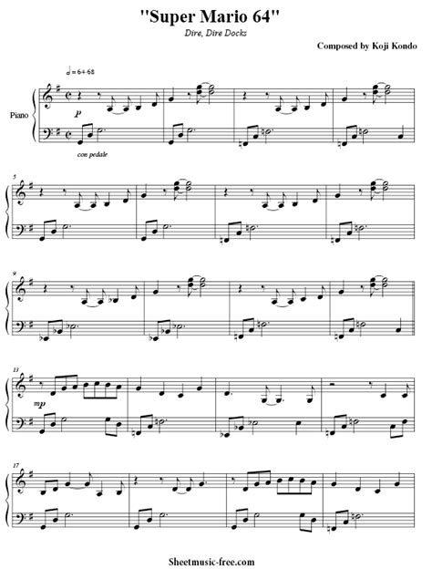 Download Super Mario Sheet Music Pdf From Super Mario 64 Dire Dire Docks Download