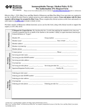 Fillable Online Immunoglobulin Therapy Pre Authorization Request Form