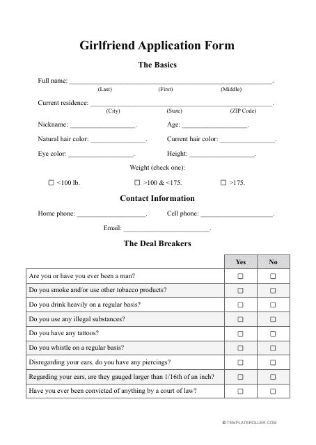 Girlfriend Application Form Fill Out Sign Online And Download Pdf Templateroller